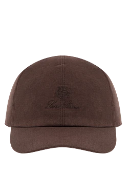 Коричнева лляна бейсболка з вишитим логотипом