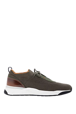 Мужские зеленые кроссовки из эластичного трикотажа и кожи