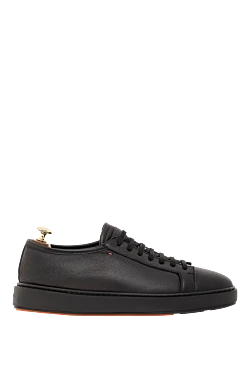 Мужские кожаные кроссовки с мехом внутри и минималистичным дизайном черные