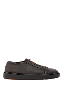 Мужские кожаные кроссовки с мехом внутри и минималистичным дизайном коричневые