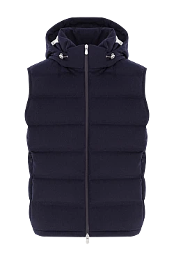 Стеганый пуховый жилет с капюшоном из шерсти темно-синего цвета