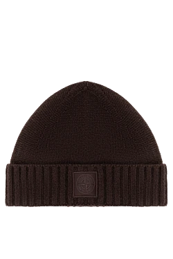 Коричнева шапка з чистого кашеміру з ребристими манжетами та однокольоровою нашивкою