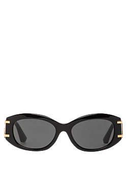 Sunglasses with black frames and gold logo on the temples