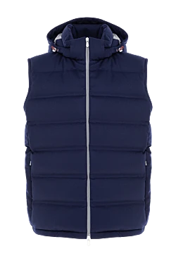 Синий теплый жилет из шерсти с капюшоном и застежкой-молнией