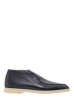 Лофери шкіряні navy з зернистою фактурою та світлою підошвою