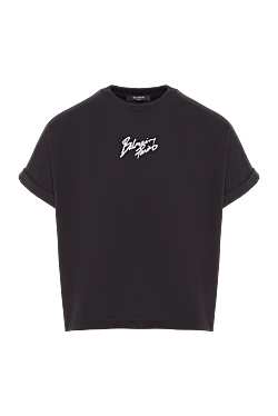 Black cropped t-shirt with logo and cuffed sleeves