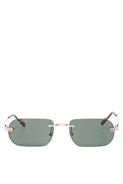 Солнцезащитные безободковые очки в золотистой оправе с зелеными стеклами