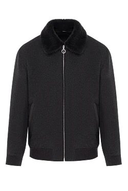 Темно-сіра кашемірова куртка-бомбер з хутряним коміром