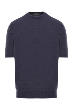 Men's short-sleeved jumper in blue cotton melange