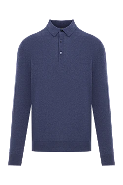 Long sleeve cotton jersey polo shirt in blue