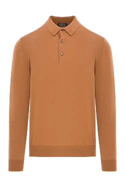 Long sleeve cotton polo shirt in a warm caramel tone