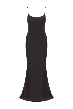 Атласна сукня-комбінація Ninfea максі чорна з тонкими бретелями