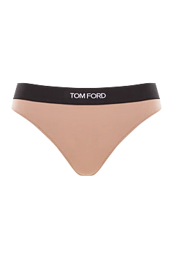 Бежевые трусики-стринги из мягкого трикотажа с жаккардовым поясом