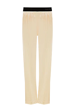 Штани з еластичного шовку та атласу бежеві