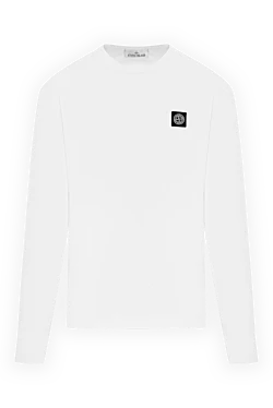 Fitted white cotton jersey sweatshirt with a \"Compass\" patch.