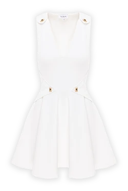 Белое трикотажное мини-платье Meditara с расклешенной юбкой и золотыми пуговицами