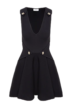 Черное трикотажное мини-платье Meditara с расклешенной юбкой и золотыми пуговицами