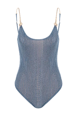 Купальник Tropezia з вирізом-човником блакитний в'язаний із золотими ланцюжками на бретелях