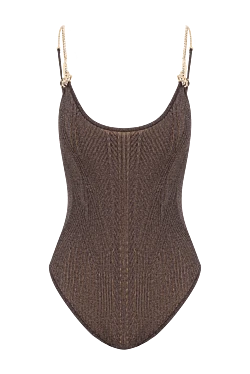 Купальник Tropezia з вирізом-човником чорний в'язаний із золотими ланцюжками на бретелях