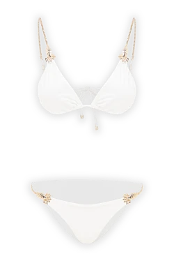 Women's white two-piece bikini with gold chains