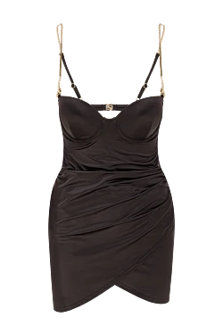 Черный слитный купальник-платье с тонкими регулируемыми бретелями