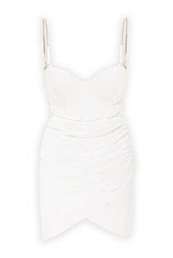 Белый слитный купальник-платье с тонкими регулируемыми бретелями