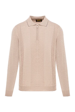 Чоловіче бежеве трикотажне поло з довгим рукавом