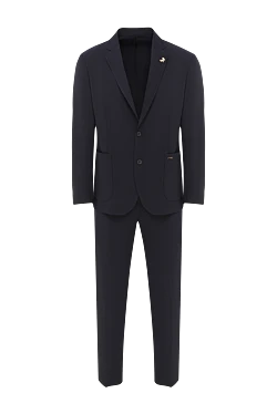 Чоловічий темно-синій костюм приталеного крою із звуженими брюками