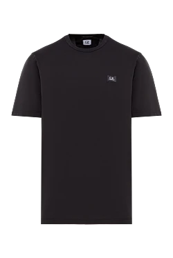 Men's black 100% cotton T-shirt with a logo patch on the chest