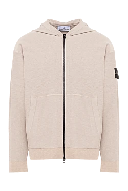 Чоловіча трикотажна кофта на блискавці з капюшоном у бежевому відтінку