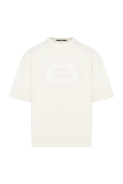 Light beige loose T-shirt with a large embossed logo