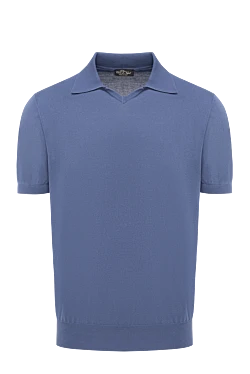 Blue knit polo shirt with a V-neck and no buttons
