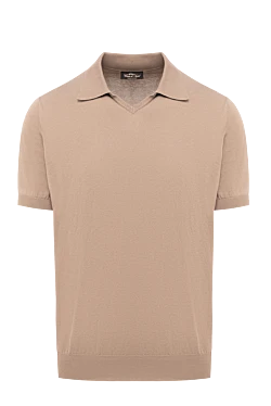 Beige knit polo shirt with a V-neck and no buttons