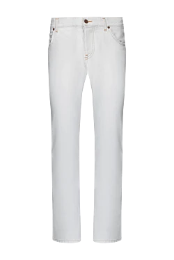 Beige stretch denim jeans with a classic fit