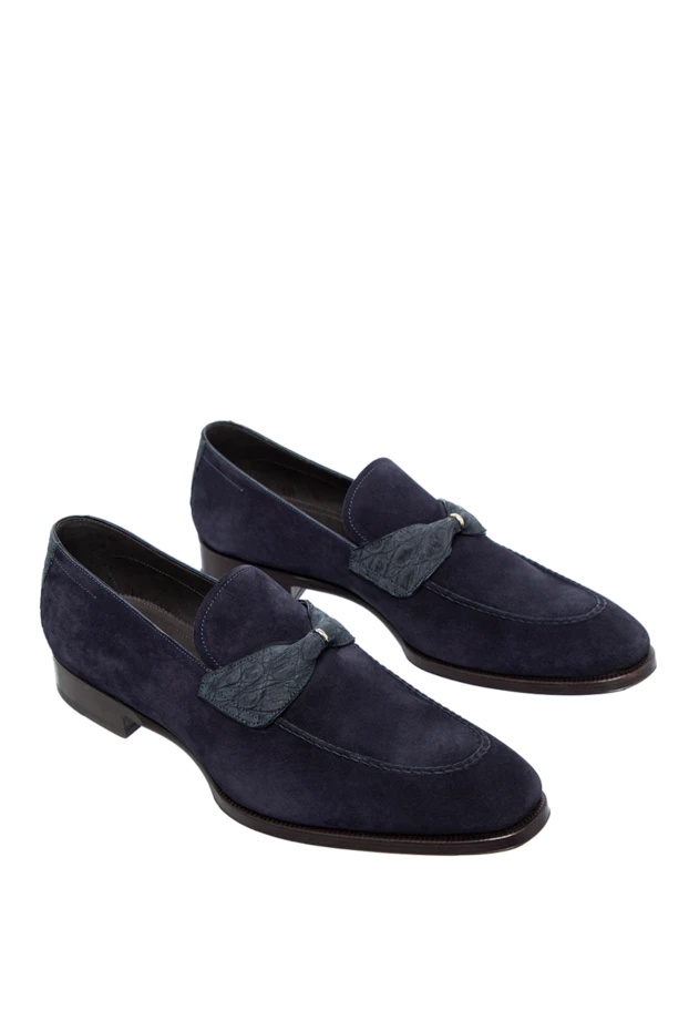 Max Verre dark blue loafers made of soft suede with crocodile leather inserts 115691 - photo 3