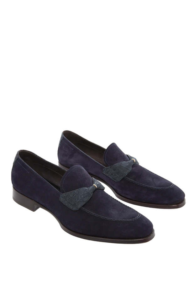 Max Verre men's loafers blue suede with textured strap and ring 115704 - photo 3