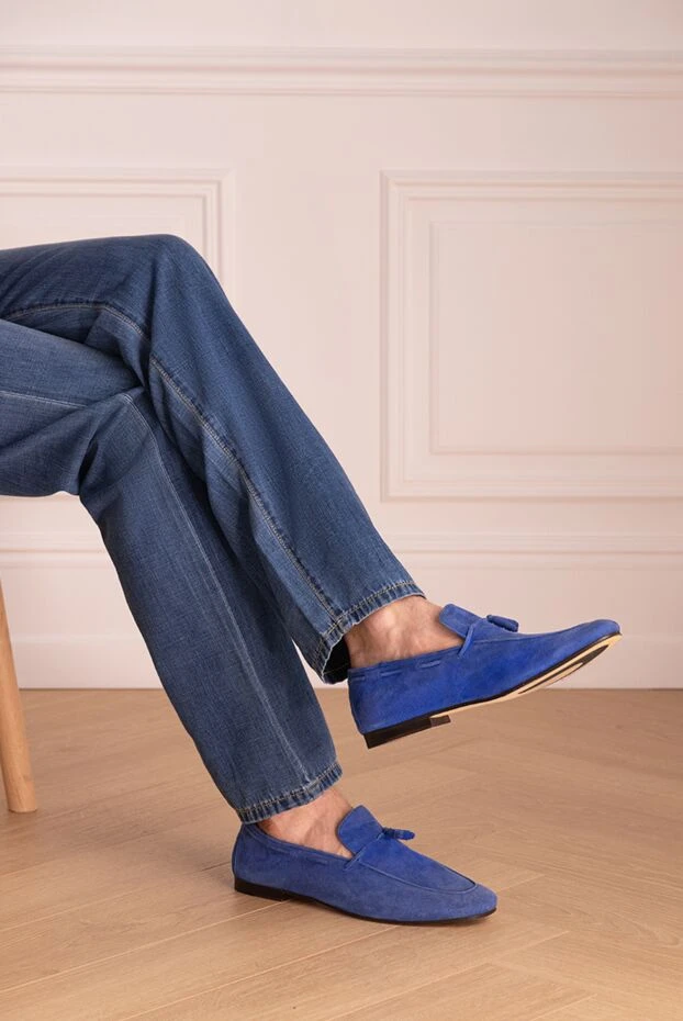 Andrea Ventura man blue suede loafers for men 131281 - photo 2