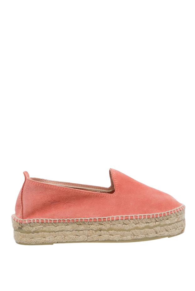 Women's coral suede espadrilles on a platform