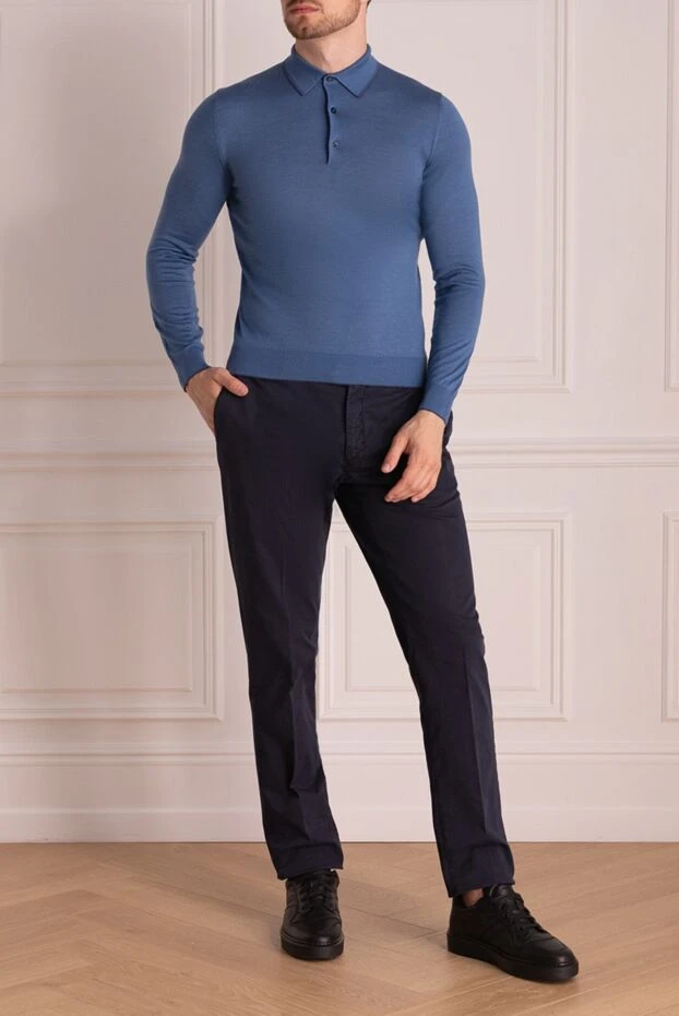 Cesare di Napoli man wool, silk and cashmere long sleeve polo blue for men buy with prices and photos 131718 - photo 2