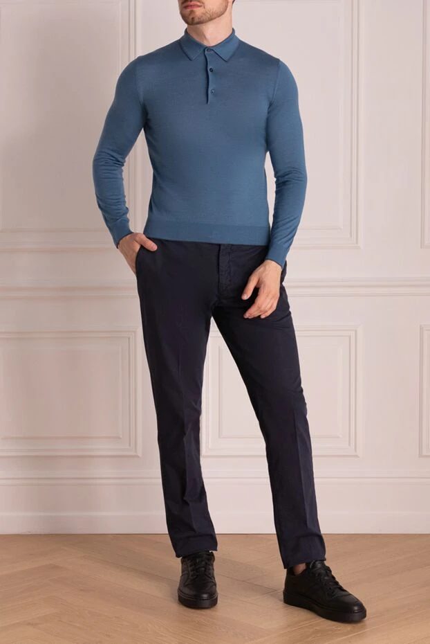 Cesare di Napoli man wool, silk and cashmere long sleeve polo blue for men buy with prices and photos 131718 - photo 2