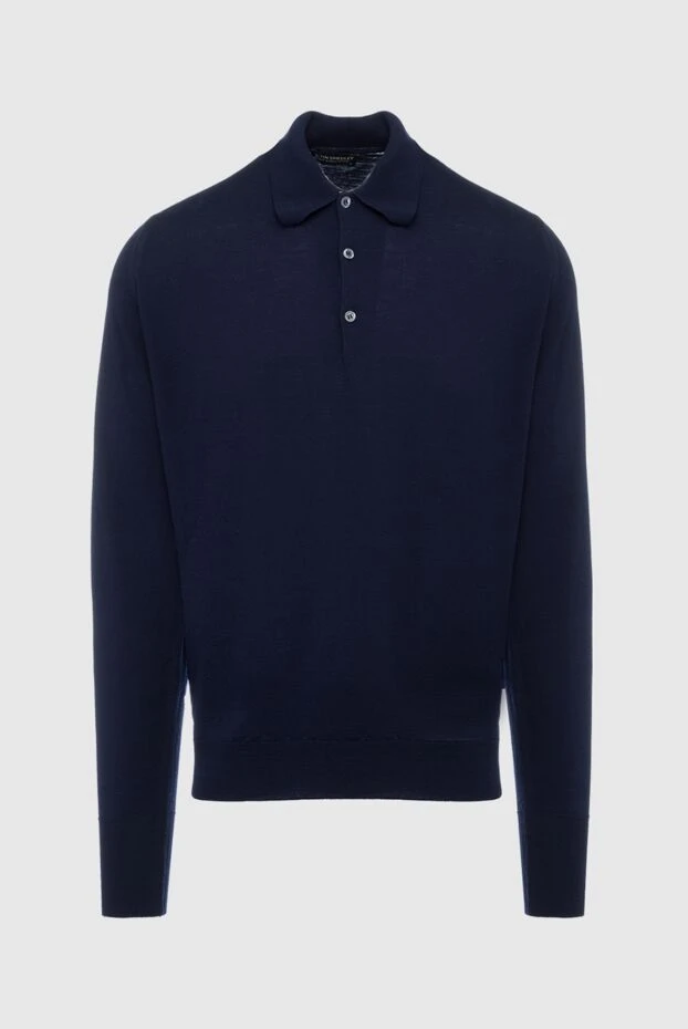 John Smedley man wool long sleeve polo blue for men 131816 - photo 1