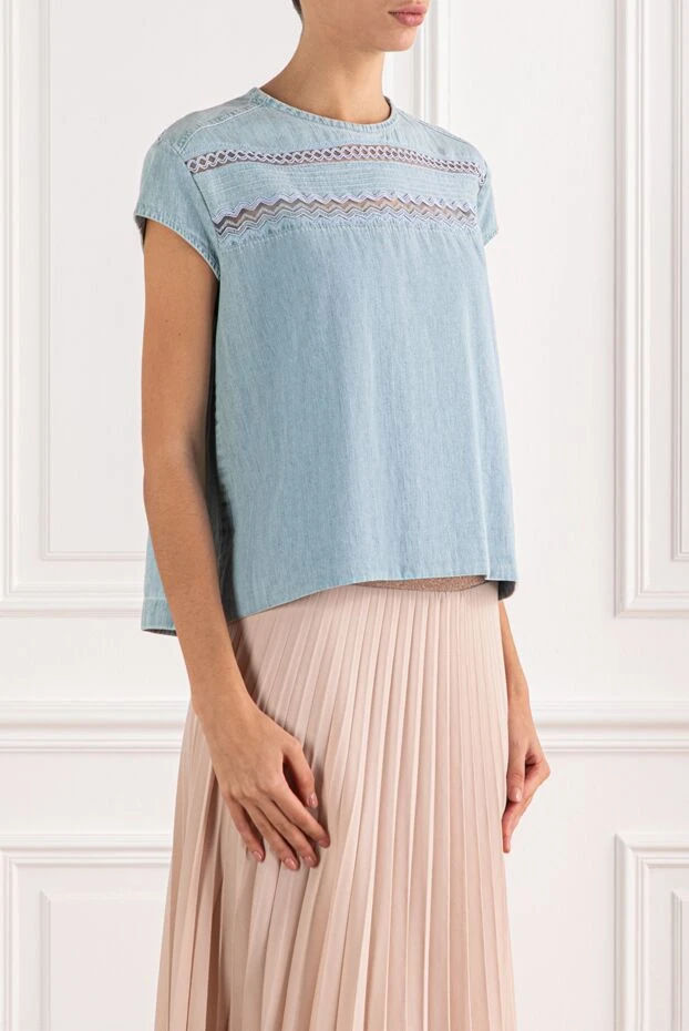 Ermanno Scervino blue denim blouse with lace insert 132010 - photo 3