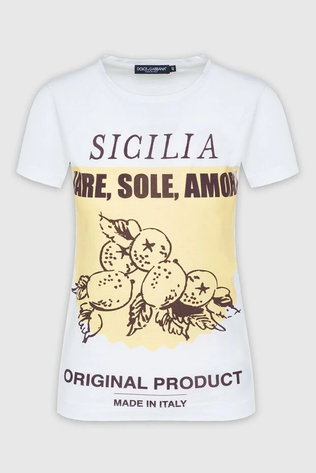 Dolce & Gabbana women's cotton white t-shirt with yellow print and text 132282 - photo 1