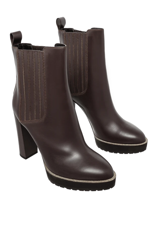 Brunello Cucinelli черевики жіночі коричневі шкіряні з блискучими деталями 132691 - фото 3