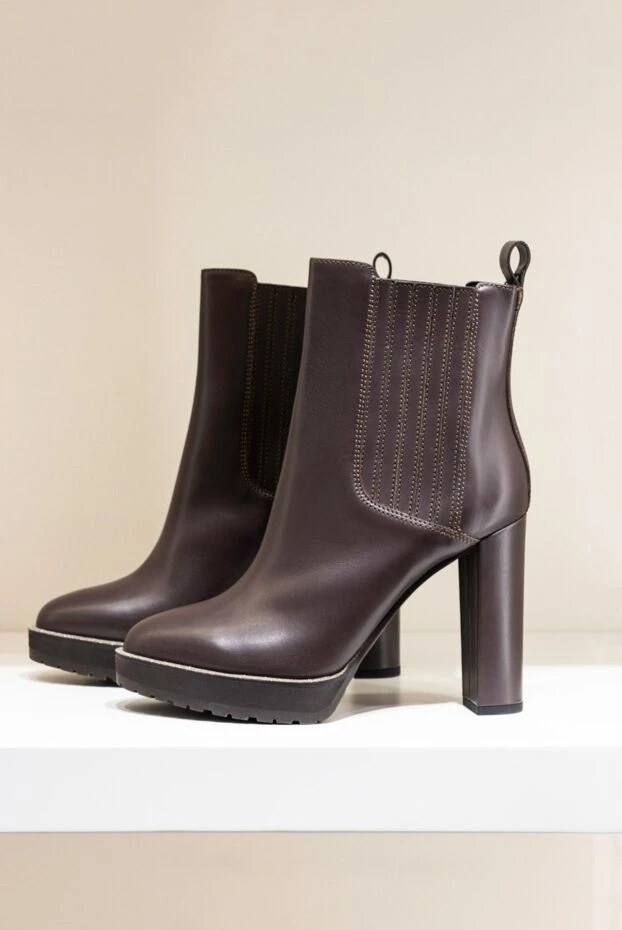 Черевики жіночі коричневі шкіряні з блискучими деталями - фото 2