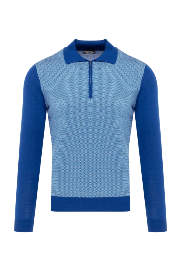 Cesare di Napoli man wool, silk and cashmere long sleeve polo blue for men buy with prices and photos 132806 - photo 1