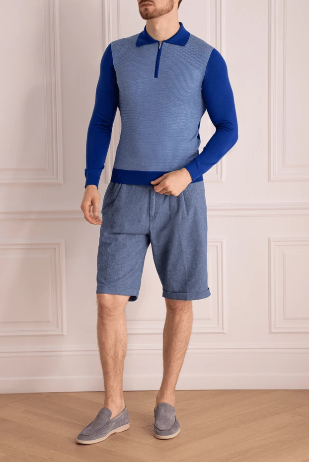 Cesare di Napoli man wool, silk and cashmere long sleeve polo blue for men buy with prices and photos 132806 - photo 2