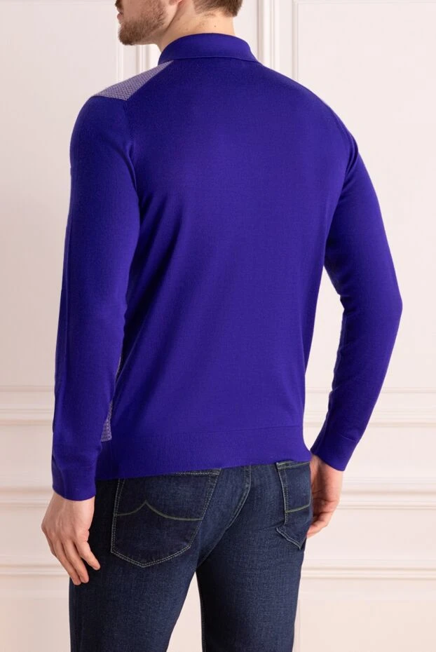 Cesare di Napoli man long sleeve polo in silk and cashmere blue for men 132841 - photo 3