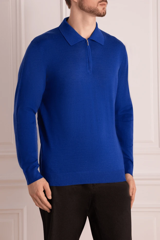 Cesare di Napoli man long sleeve polo in silk and cashmere blue for men 132841 - photo 3