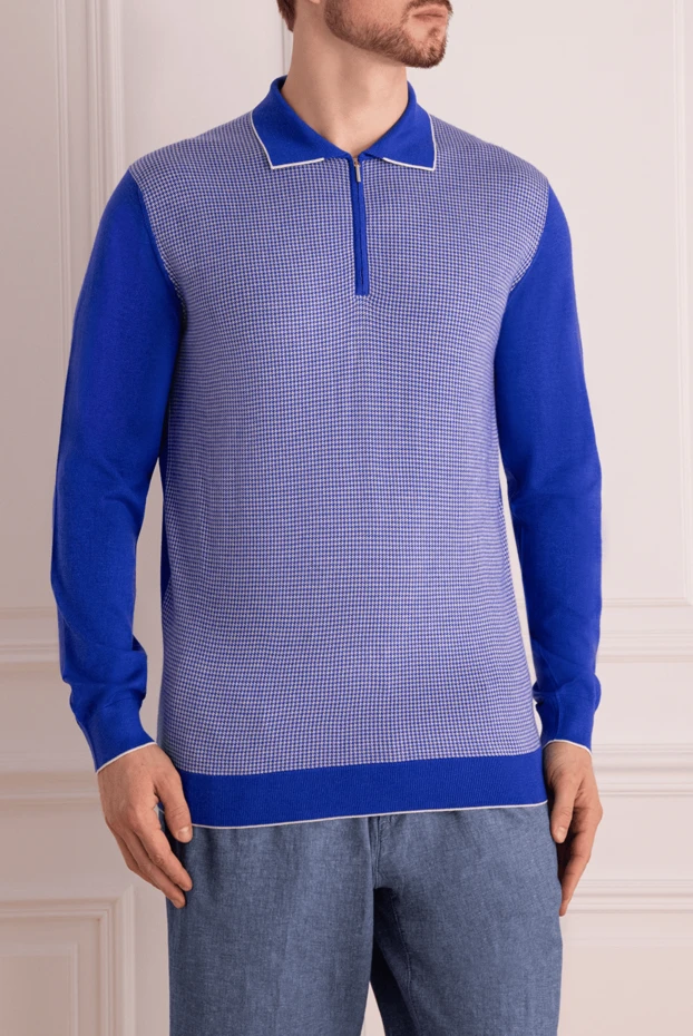 Cesare di Napoli man long sleeve polo in silk and cashmere blue for men 132841 - photo 3